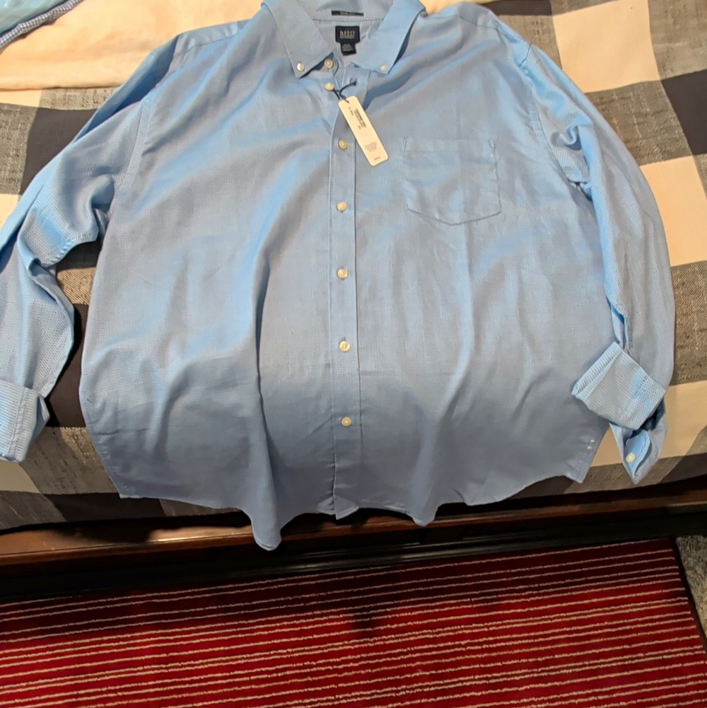 Reed Edward Men's 2XL Slim Fit Blue Long Sleeve Button-Down Shirt Pockets